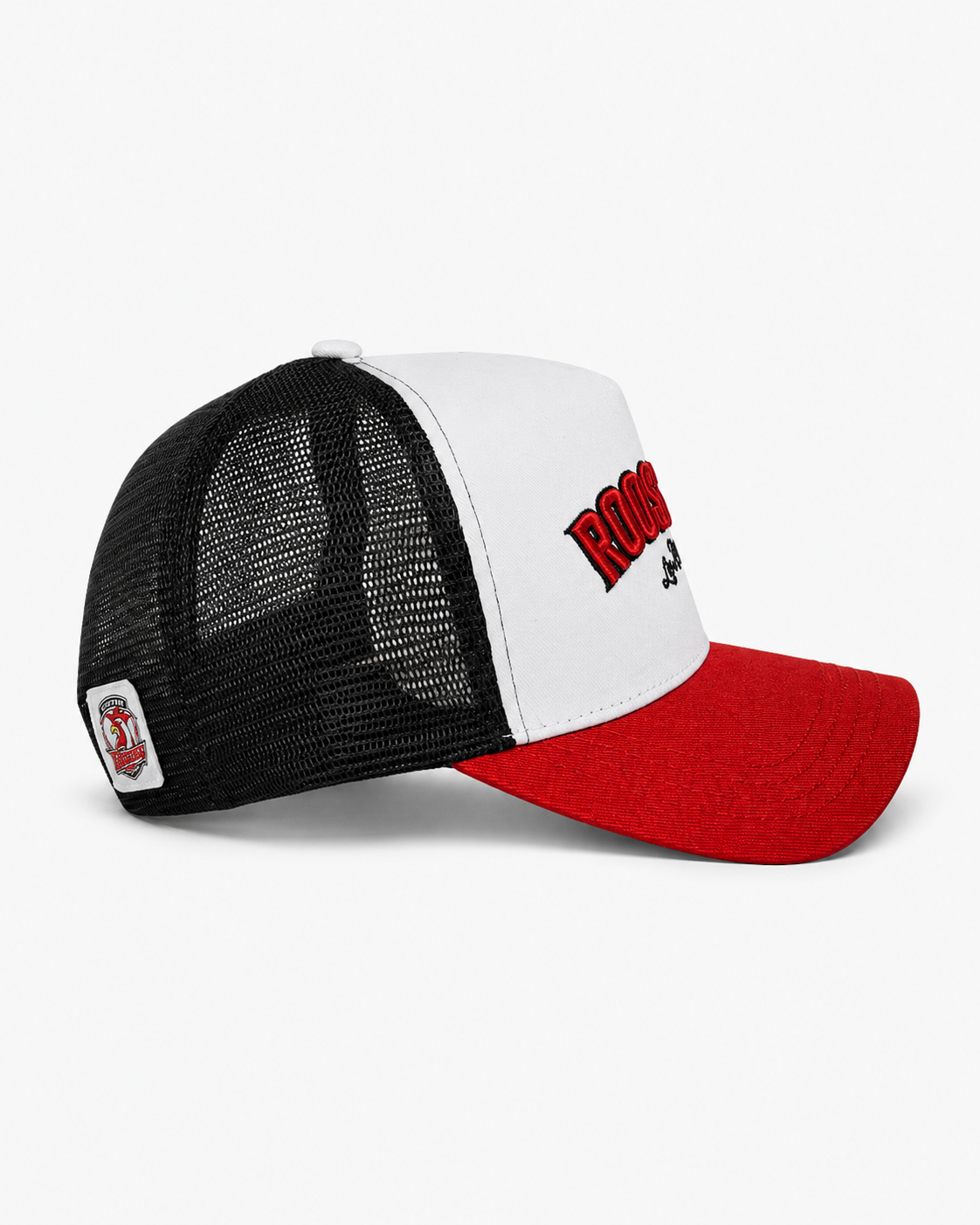 LA Roosters Trucker Cap White Red - side view