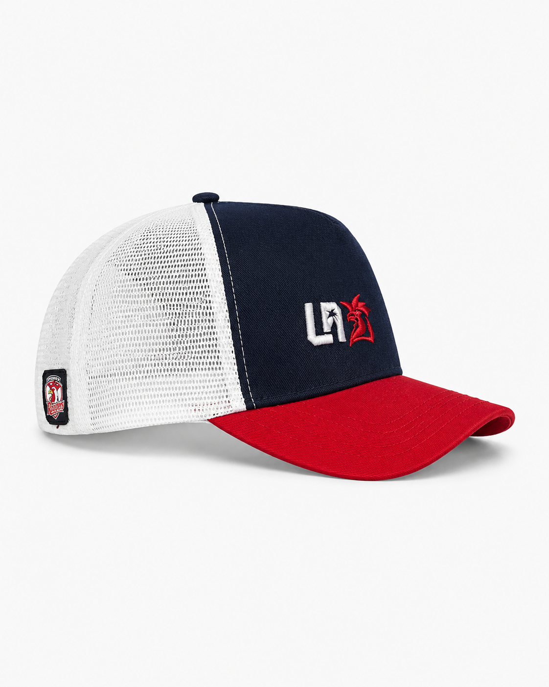 LA Roosters Trucker Cap Navy White Red - side view