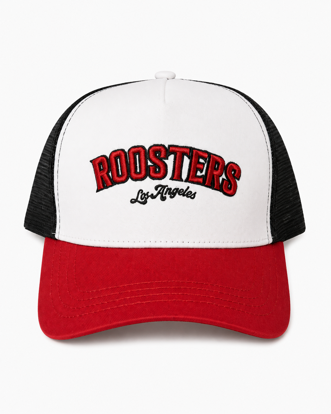 LA Roosters Trucker Cap White Red - front view